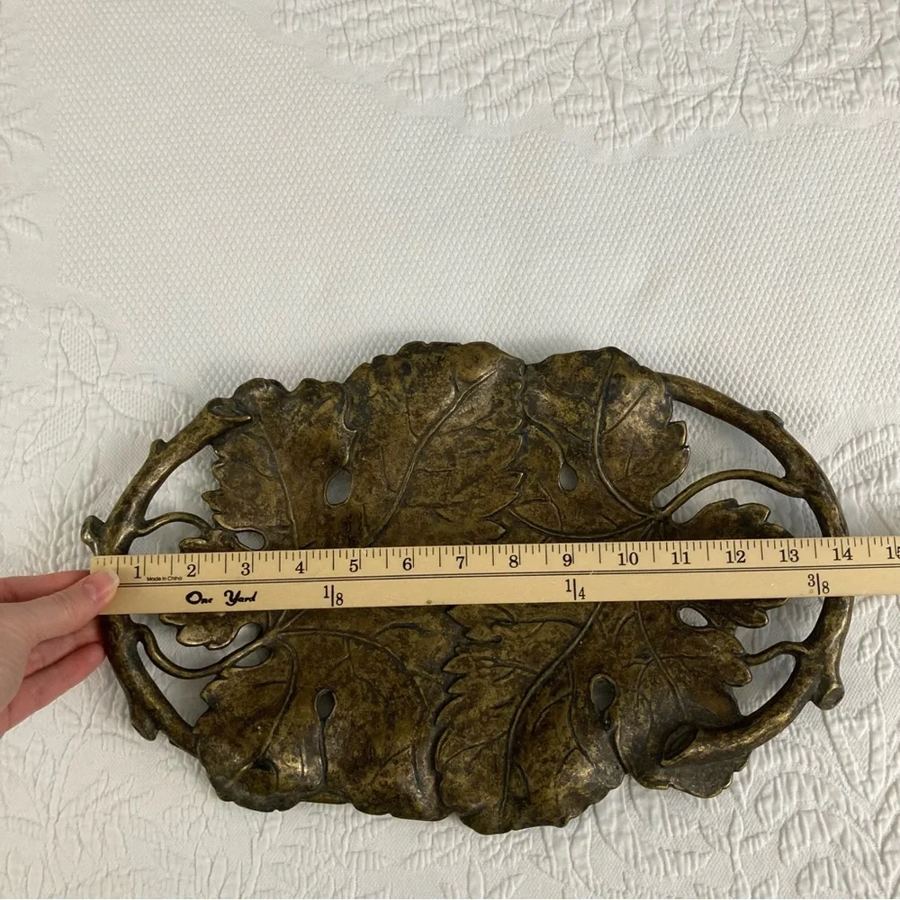Brass grape vine footed tray dish centerpiece decor Italian Italy ornate metal